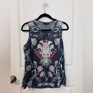 Crosby Floral Embroidered Tank Top - Blue and Pink